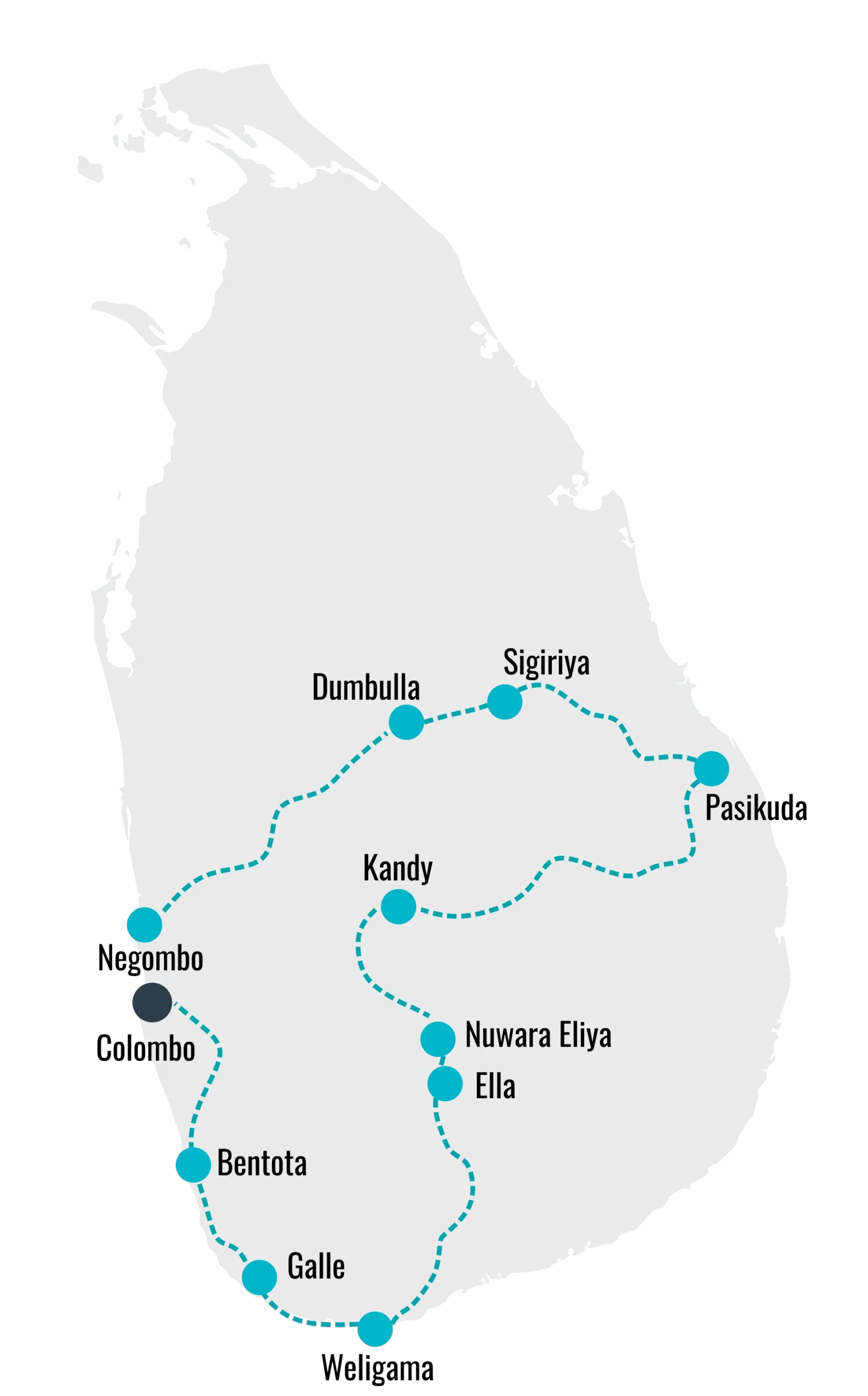Honeymoon Retreat tour — route map